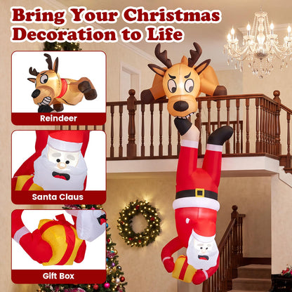 Inflatable Christmas Santa Claus and Reindeer, 8FT Self Inflating Xmas Decoration