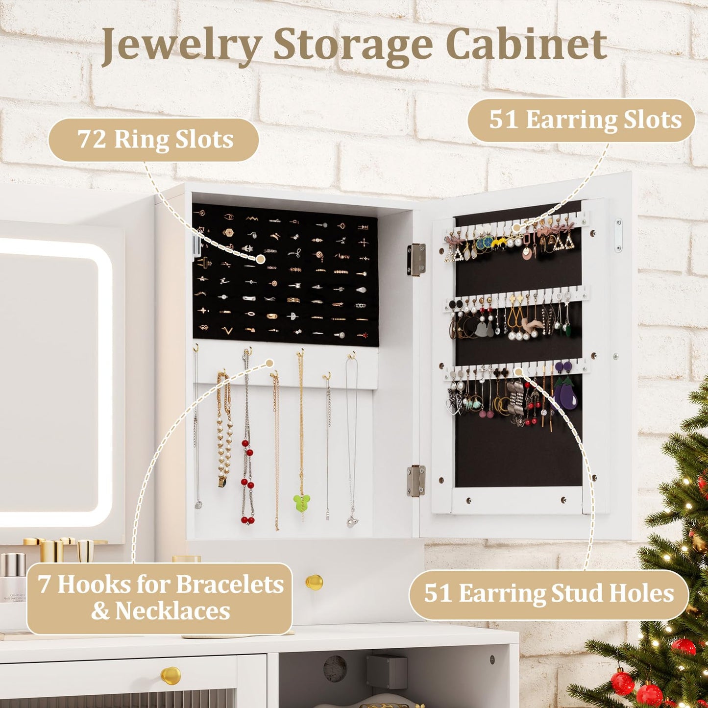 Vanity Set with 2 Fluted Glass Drawers and 1 Ordinary Drawer