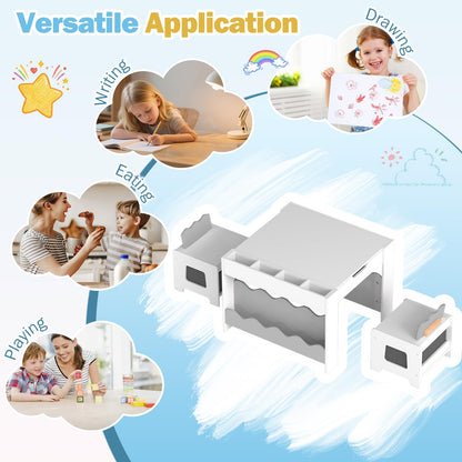 Kids Table and Chairs, Multifunctional Activity Desk Set with Double-sided Tabletop
