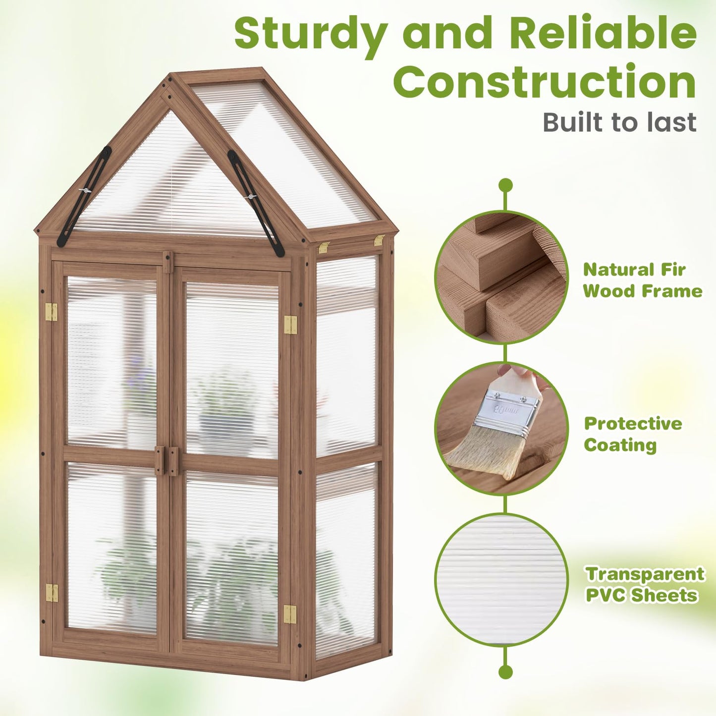 Cold Frame Mini Wooden Greenhouse with Transparent Openable Roof