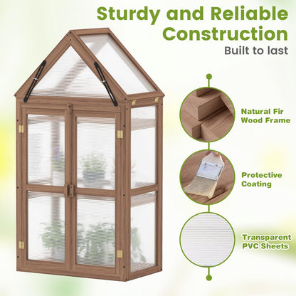 Cold Frame Mini Wooden Greenhouse with Transparent Openable Roof
