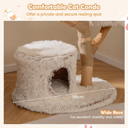 102 CM Tall Real Wood Branch Kitten Tower with Condo and 2 Flower Platforms