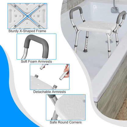 6 Positions Adjustable Bathtub Shower Stool with Detachable Handrails