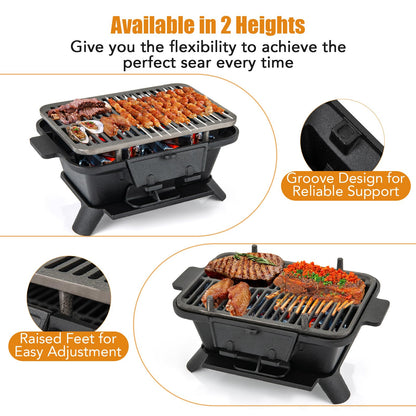 Cast Iron Charcoal Grill, Tabletop Barbecue Grill with Double-Sided Grilling Net