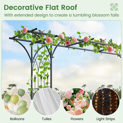 Flat Top Garden Arch with Trellises and Extended Roof for Climbing Plants