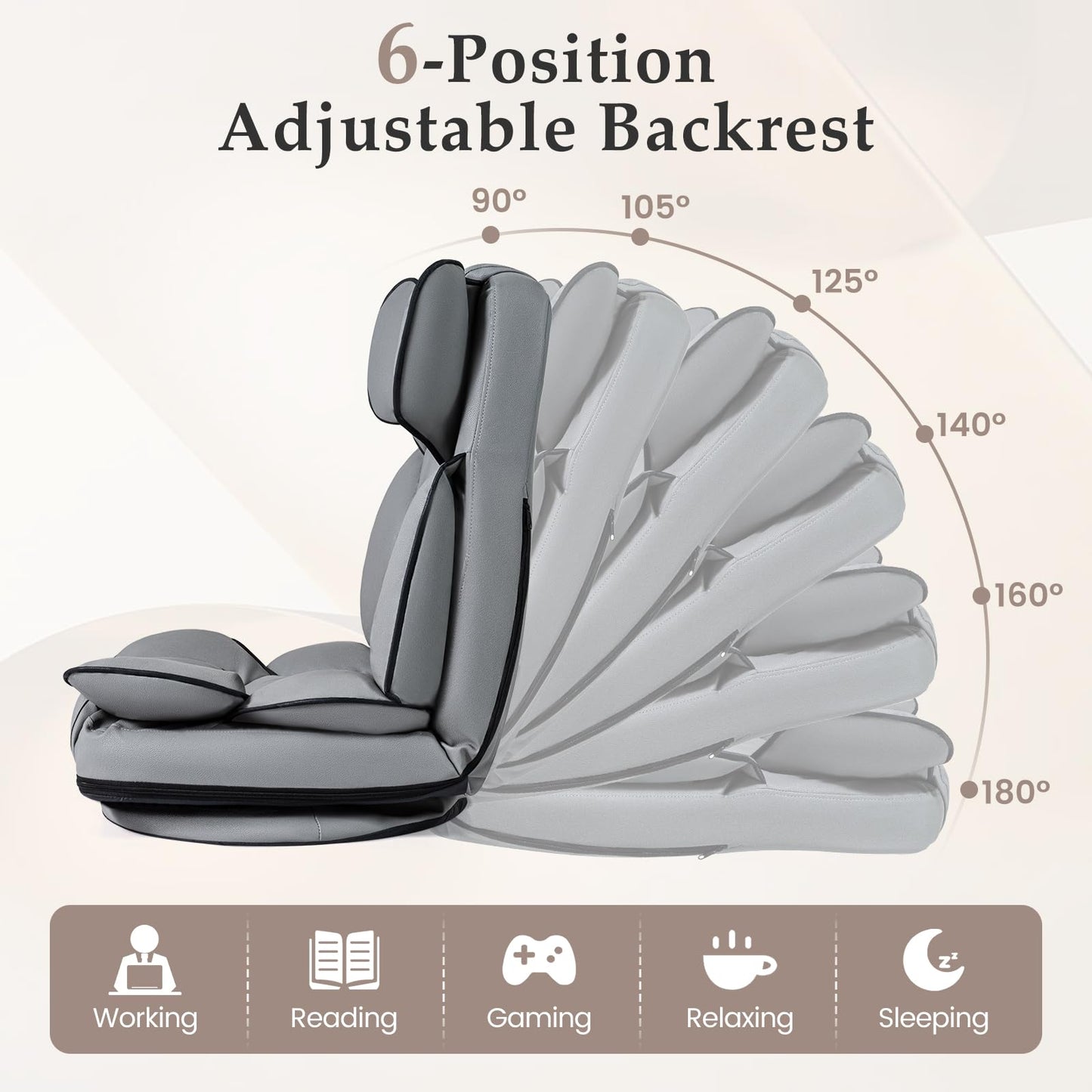 360° Swivel Floor Gaming Chair Bed, 6 Adjustable Positions