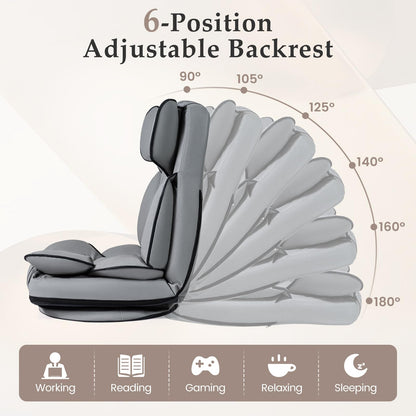 360° Swivel Floor Gaming Chair Bed, 6 Adjustable Positions