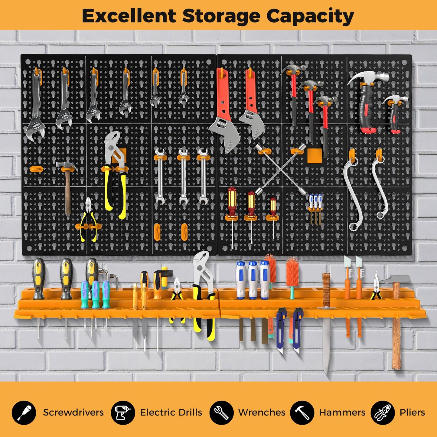 Wall Tool Storage Kit with 2 Storage Shelves and 50 Hooks