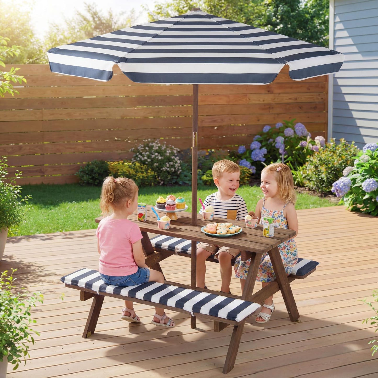 Kids Picnic Table, Wooden Children Garden Table and Bench Set