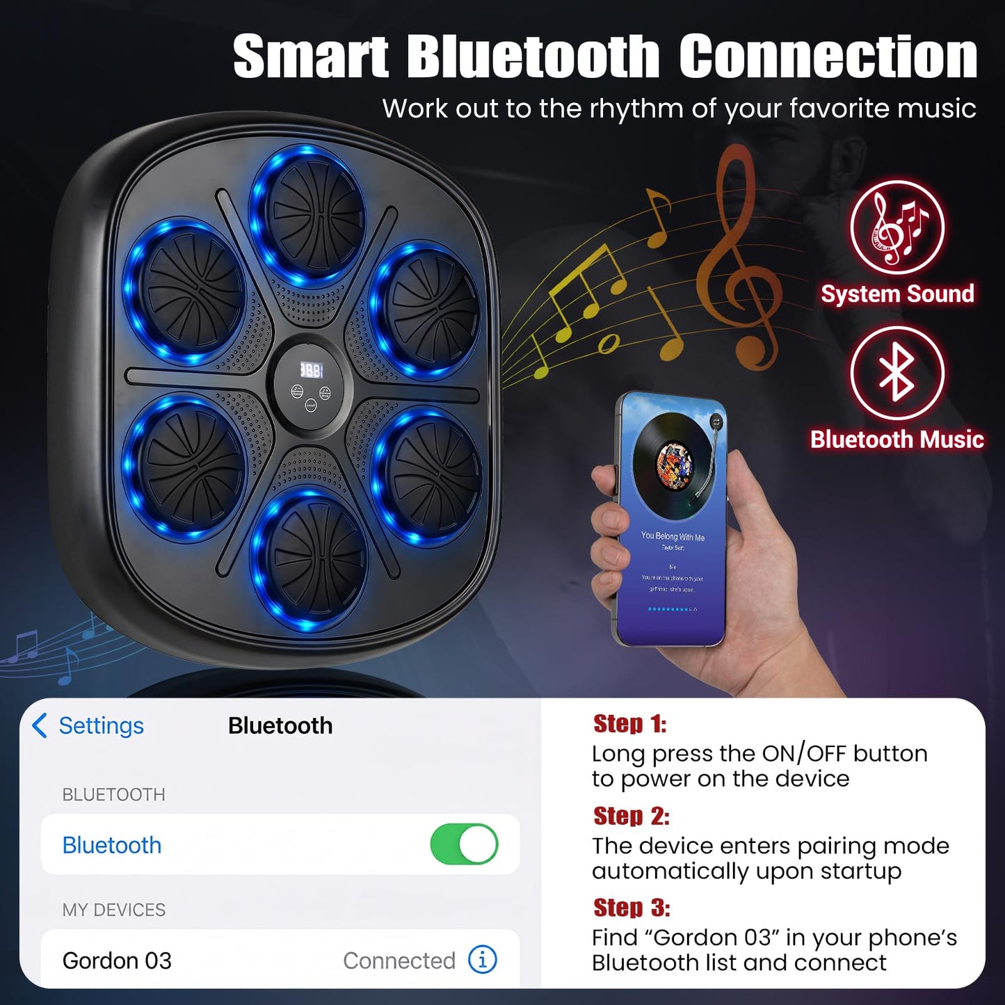 Music Boxing Machine, Wall Mounted Electronic Boxing Target with Gloves