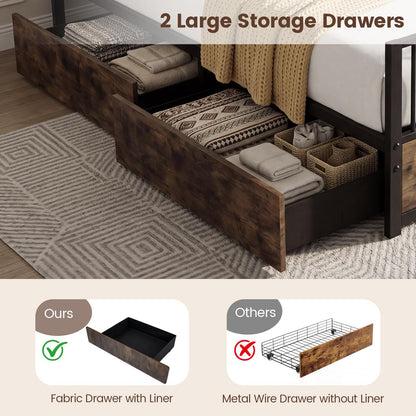 4FT6 Double Metal Bed Frame with 2 Storage Drawers, Headboard & Footboard