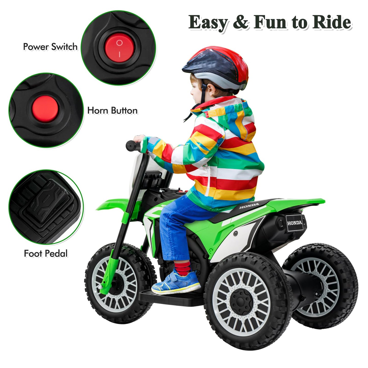 Honda Licensed Kids Ride On Motorbike with Horn Anti-slip Handlebars