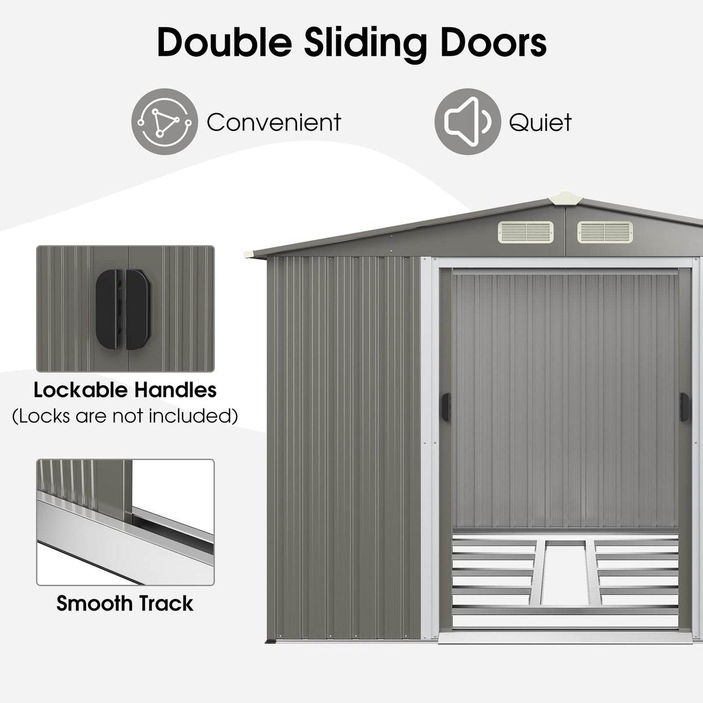 8.5x7FT Outdoor Galvanized Metal Garden Shed with Foundation
