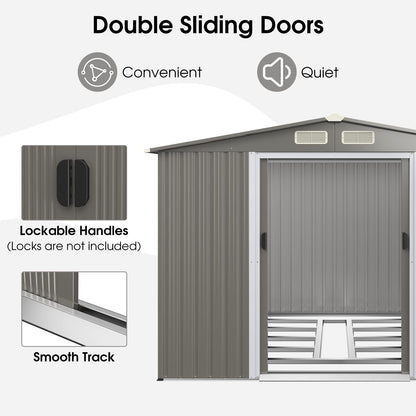8.5x7FT Outdoor Galvanized Metal Garden Shed with Foundation