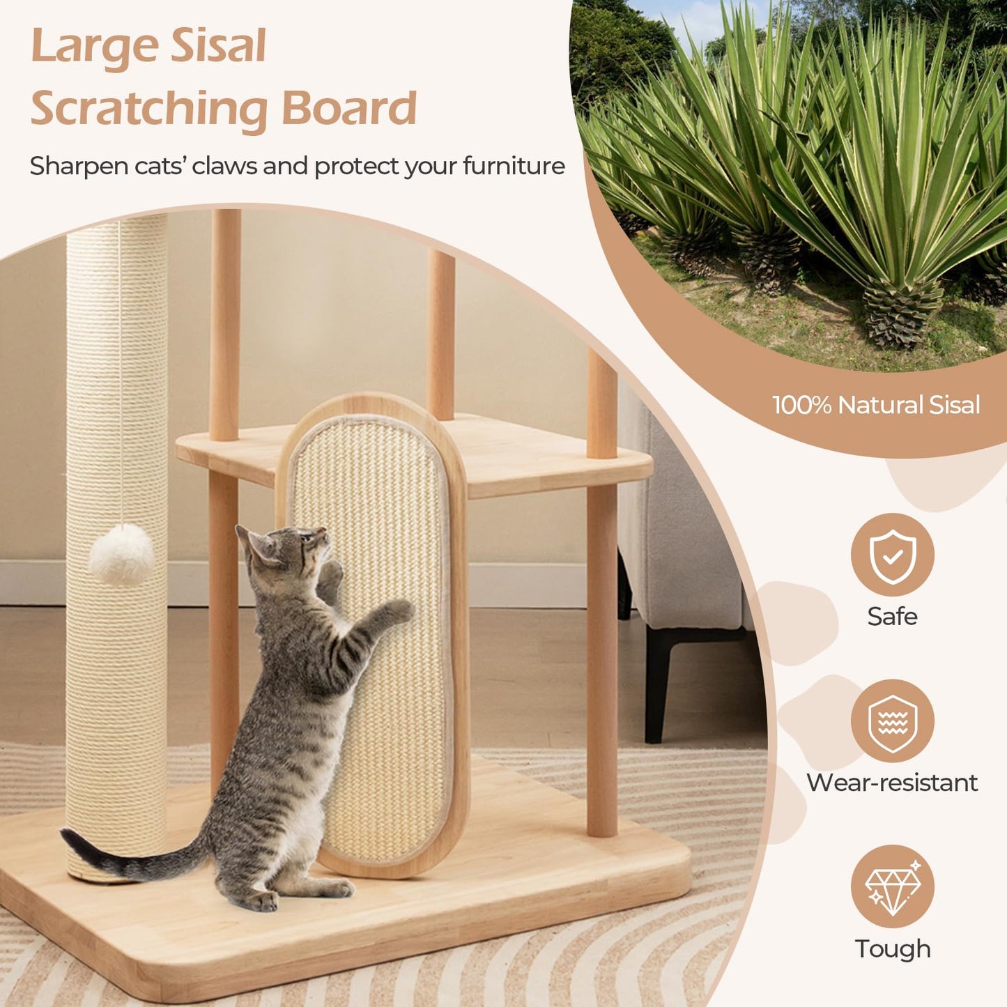 Multi-level Modern Wood Cat Tree with Scratching Board and Post