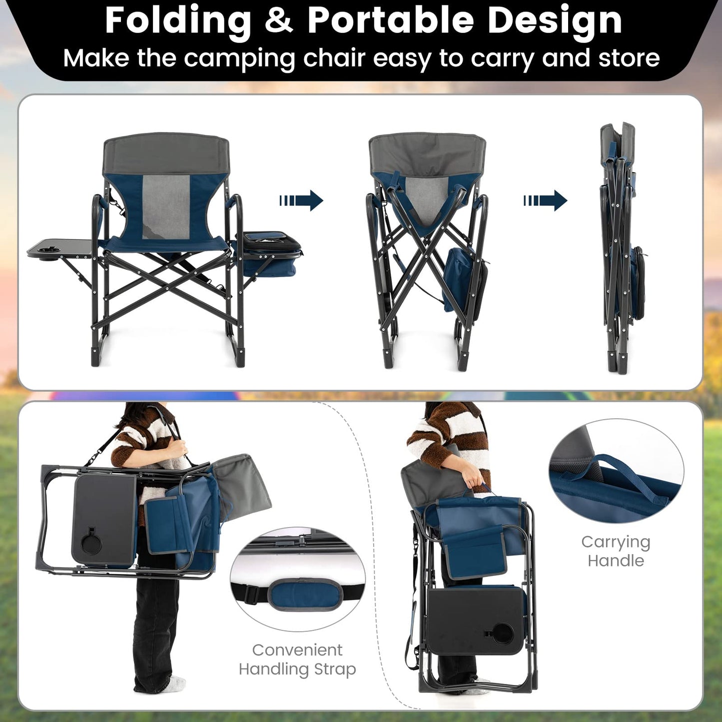 Oversized Camping Chairs with Side Table for Lawn Picnic Hiking Fishing