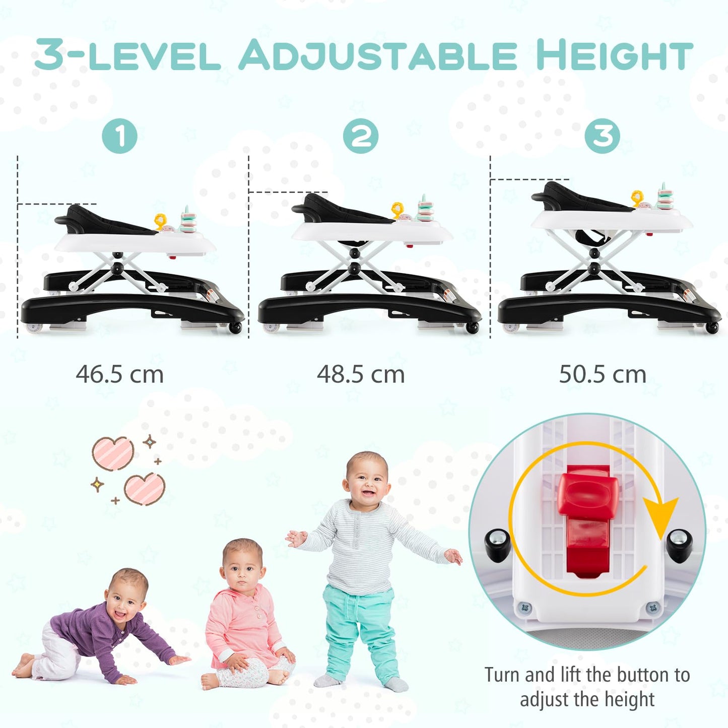 Push Along and Walker Combo with Adjustable Height