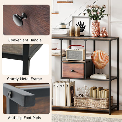100cm Console Table, Narrow Accent Table Slim Hallway Desk with Drawer and 4-Tier Display Shelf