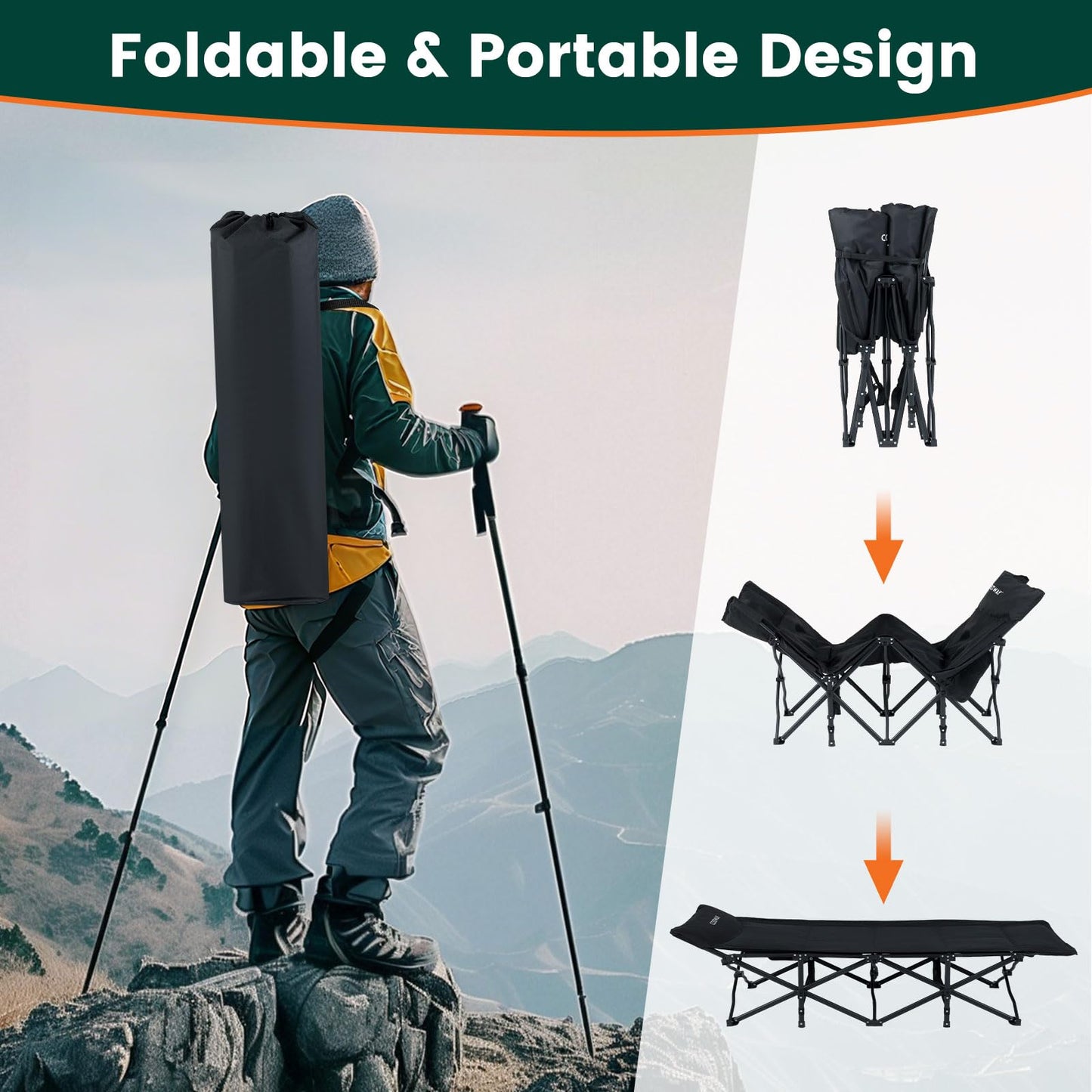 Foldable Camping Cot for Adults Heavy Duty Sleeping Bed with Slanted Headrest