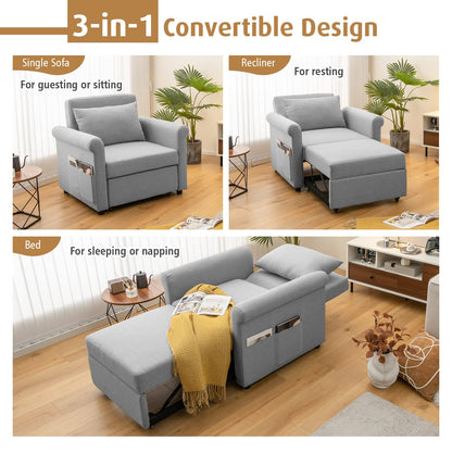 3-in-1 Convertible Sofa Chair Bed Sleeper Couch with Adjustable Backrest