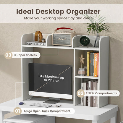 Wooden Desk Bookshelf with 4 Shelves and Open Back Compartment