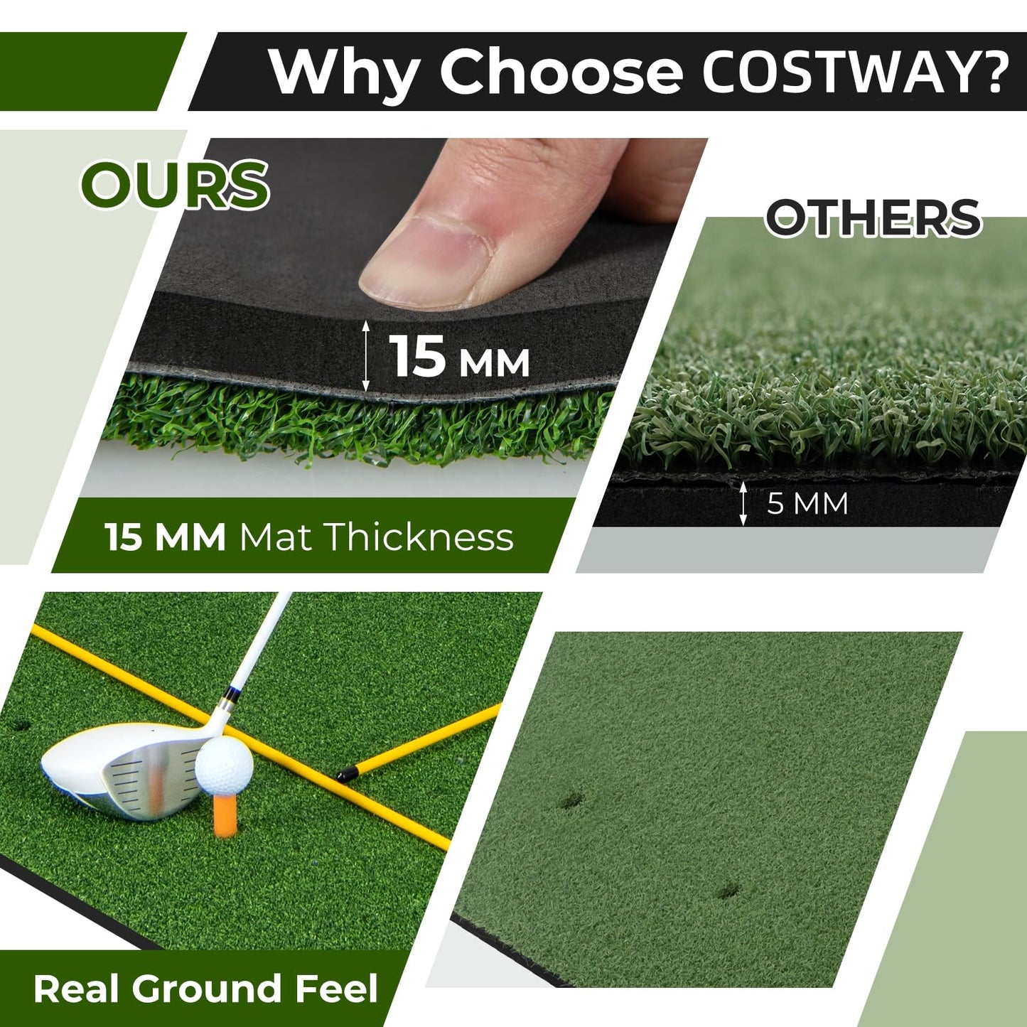 Premium Golf Practice Hitting Mat 3-In-1 with Synthetic Grass Turf