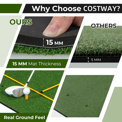 Premium Golf Practice Hitting Mat 3-In-1 with Synthetic Grass Turf