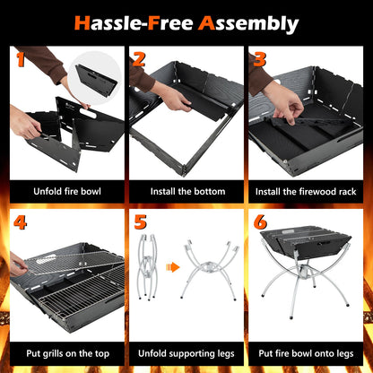 3-In-1 Stainless Steel Portable Campfire Grill with Cooking Grills