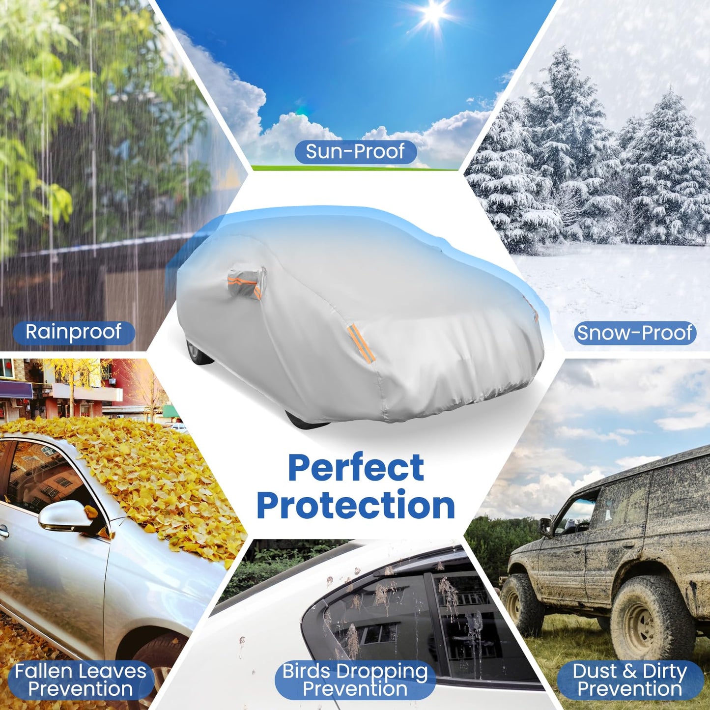 Car Cover for Automobiles Outdoor Full Cover with Cotton Lining Waterproof