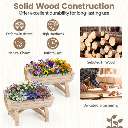 Set of 2 Raised Garden Bed, Half Barrel Fir Wood Planter Boxes with Legs