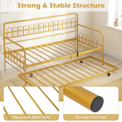 Single Daybed with Trundle and Curved Backrest and Armrests No Box Spring Needed