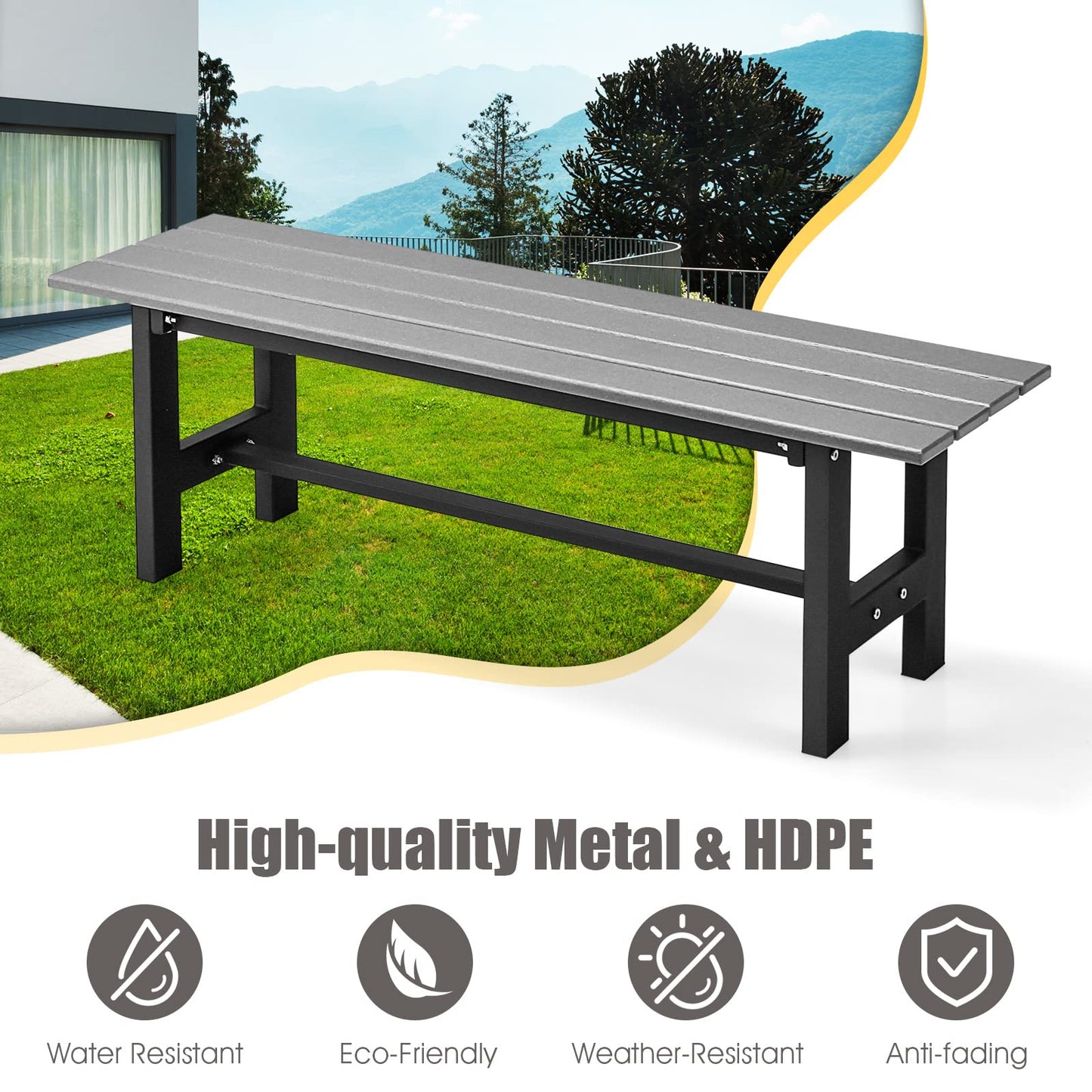 Metal Frame Outdoor Dining Bench Chair Leisure Porch Seating