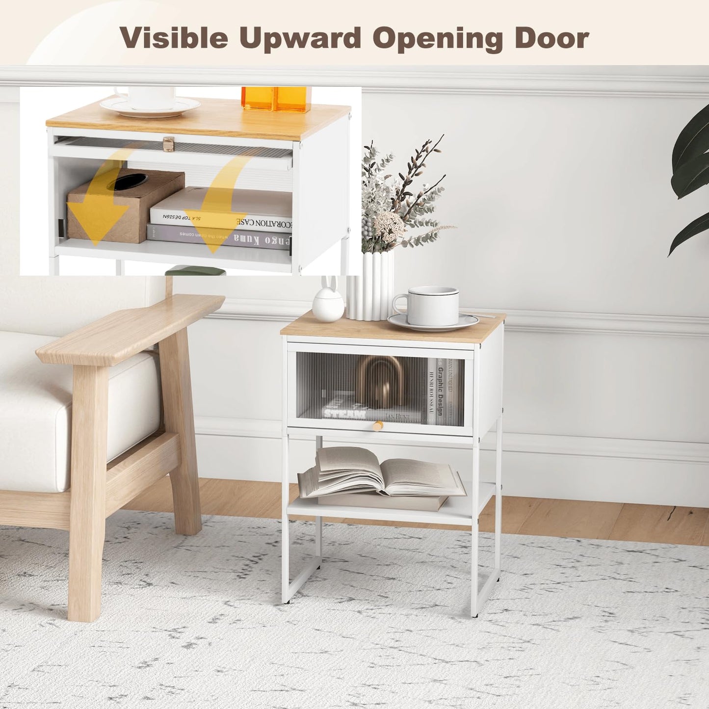 3-Tier Side Table with Storage Shelf for Living Room and Bedroom Set of 2
