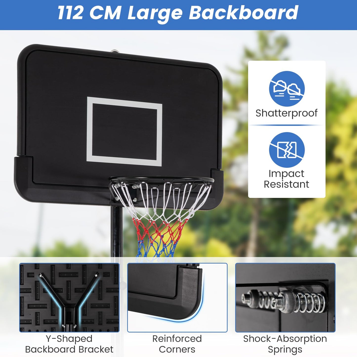 Professional Basketball Goal System with 44 Inch Shatterproof Backboard and Wheels