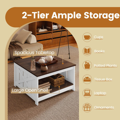 Farmhouse Coffee Table with Storage Shelf and Open Compartment
