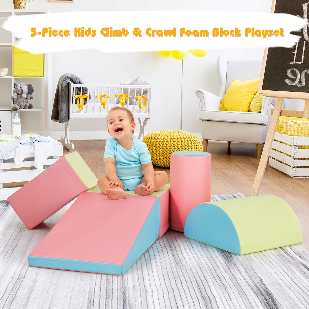 Giantex 5 Pieces Baby Climb and Crawl Foam Play Set Colorful Children's Educational Software Activity Toys