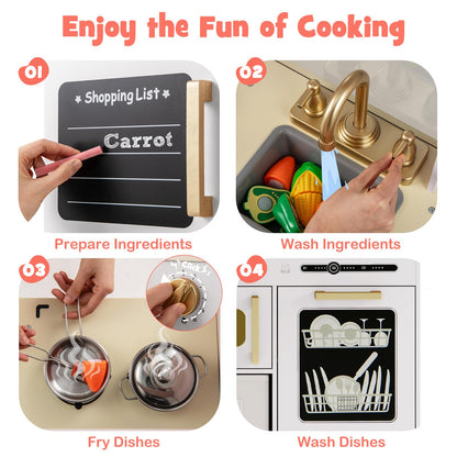 Kids Wooden Kitchen Playset Pretend Play with Chalkboard and Ice Maker