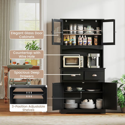 Tall Kitchen Cupboard, 4 Door, 2 Adjustable Shelves, 2 Drawers