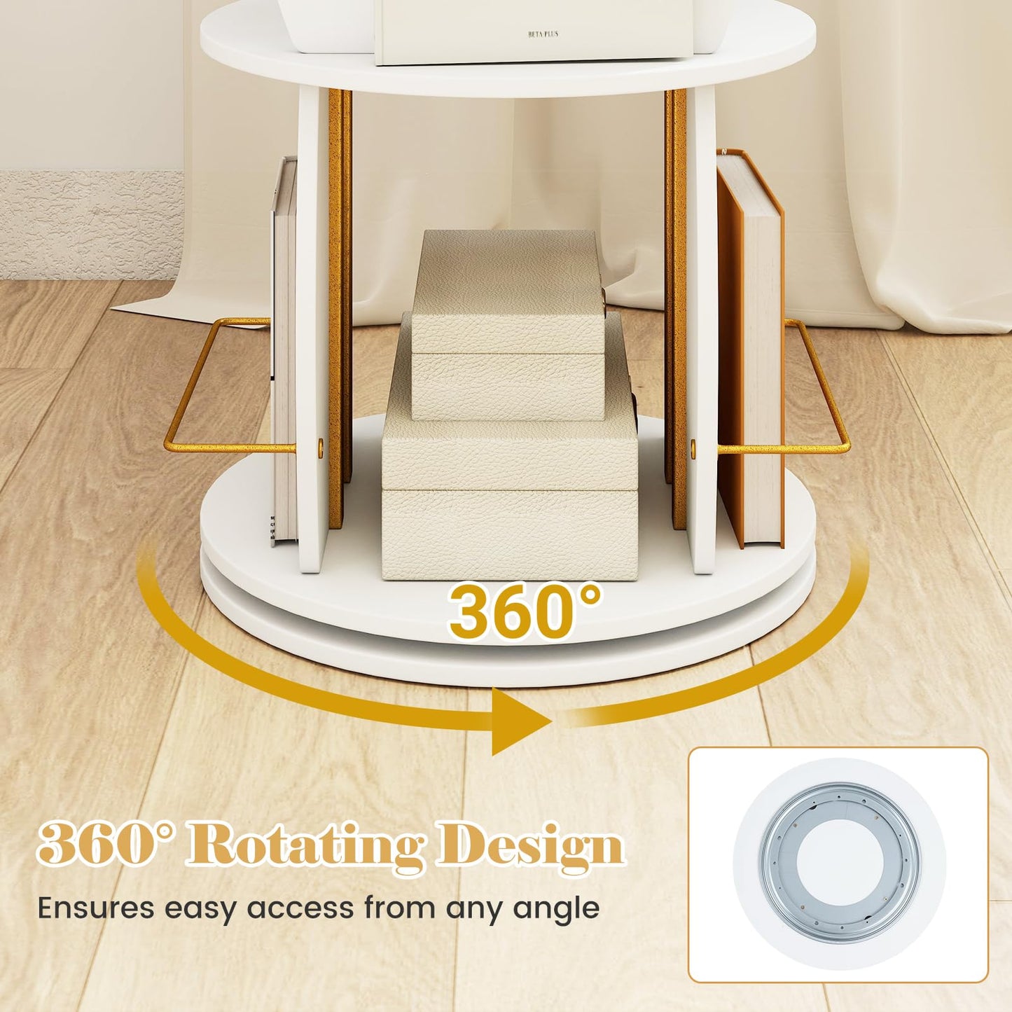 2-Tier Rotating Bookshelf Tower with Display Stands