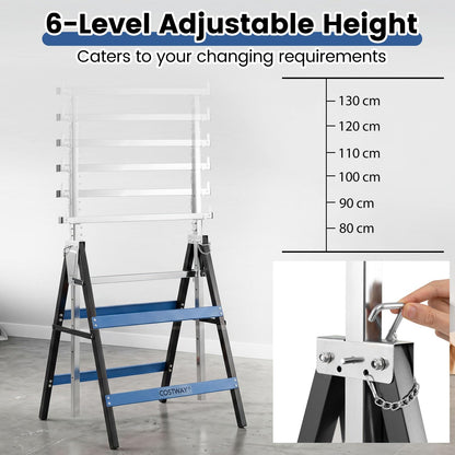Set of 2 Adjustable Builders Trestle with Top Limit Clip (Blue) | 200kg Capacity Telescopic Saw Horse