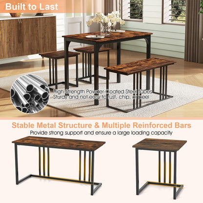 Metal Frame Dining Table and 2 Stool Set with 1 Bench