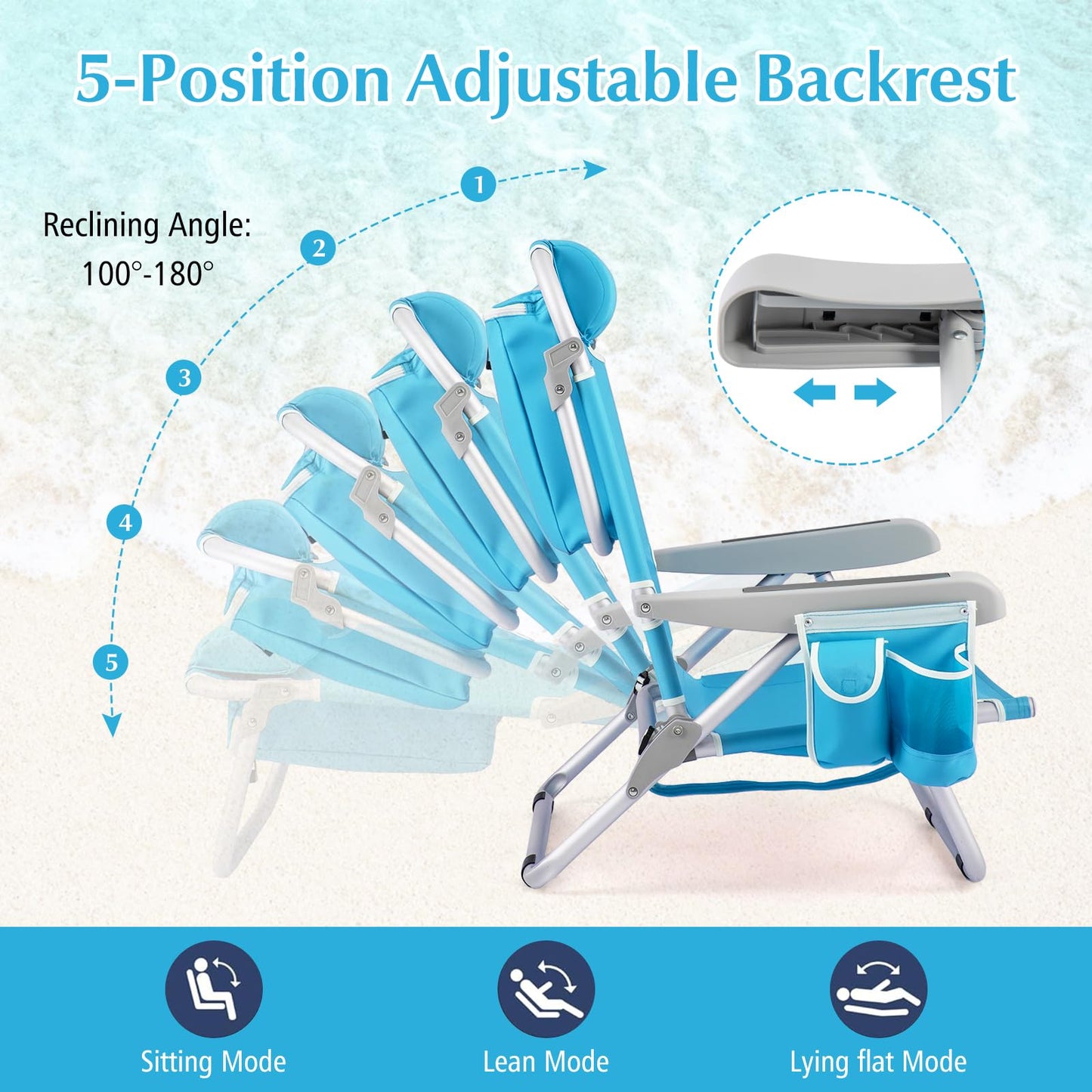Folding Backpack Beach Chair with Detachable Headrest