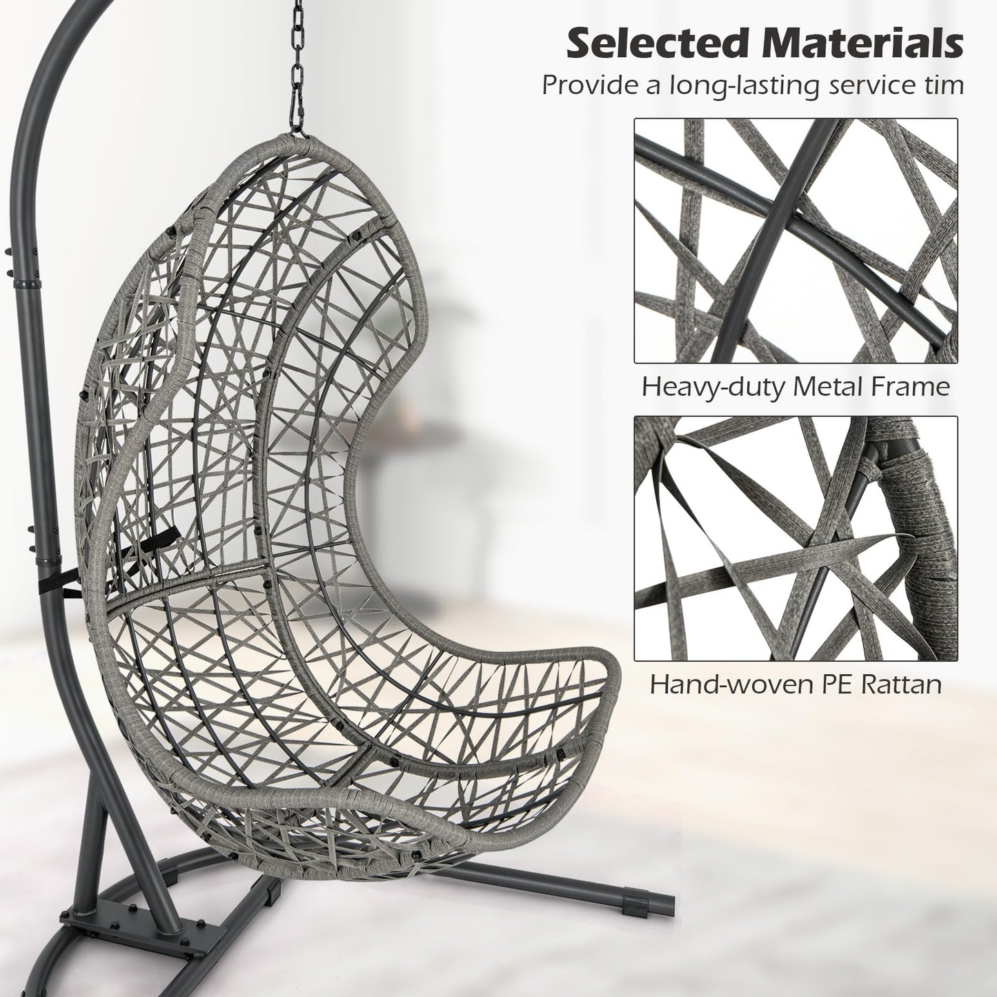 Swing Egg Chair with Stand for Garden Patio Yard Living Room