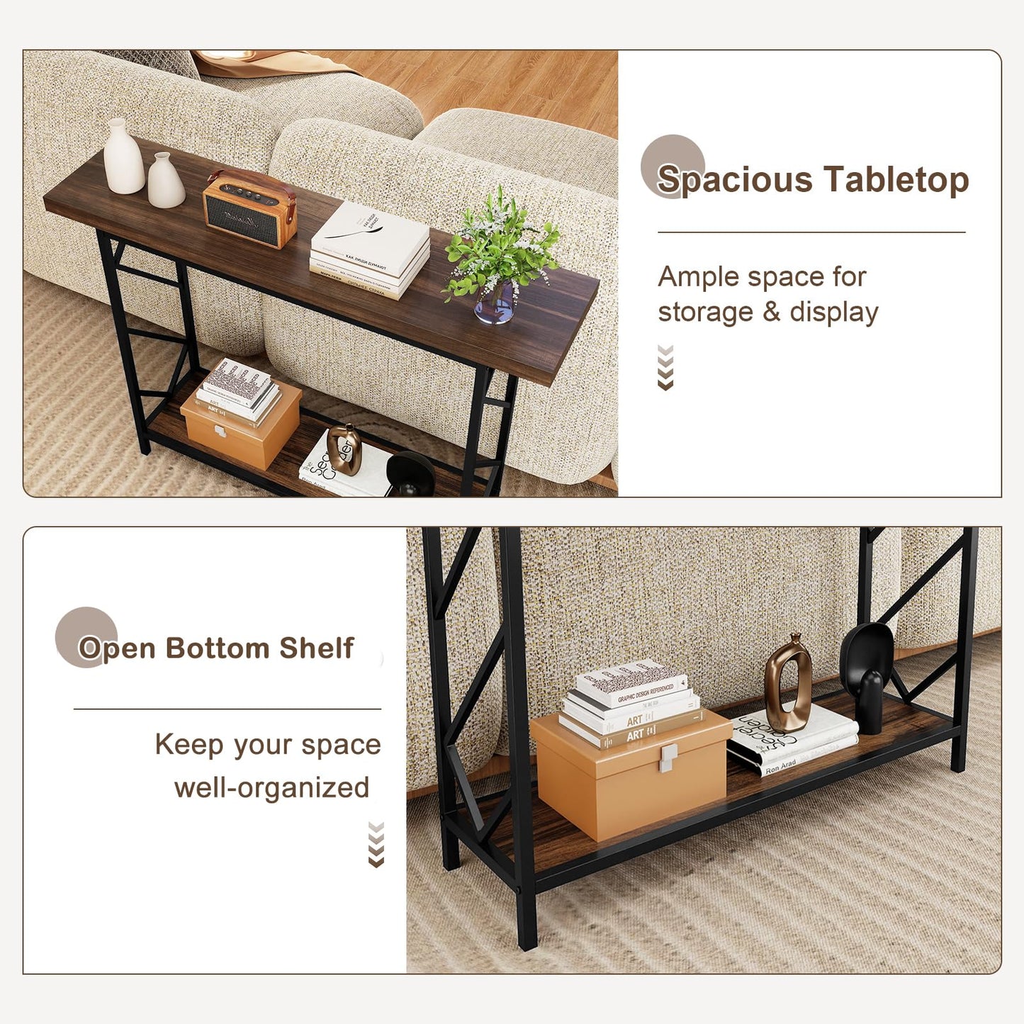 2-Tier Console Table, Industrial Slim Entryway Table with 40mm Top
