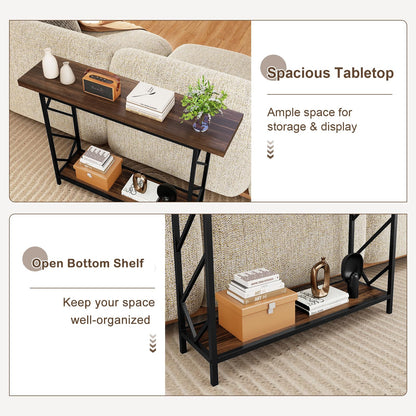 2-Tier Console Table, Industrial Slim Entryway Table with 40mm Top