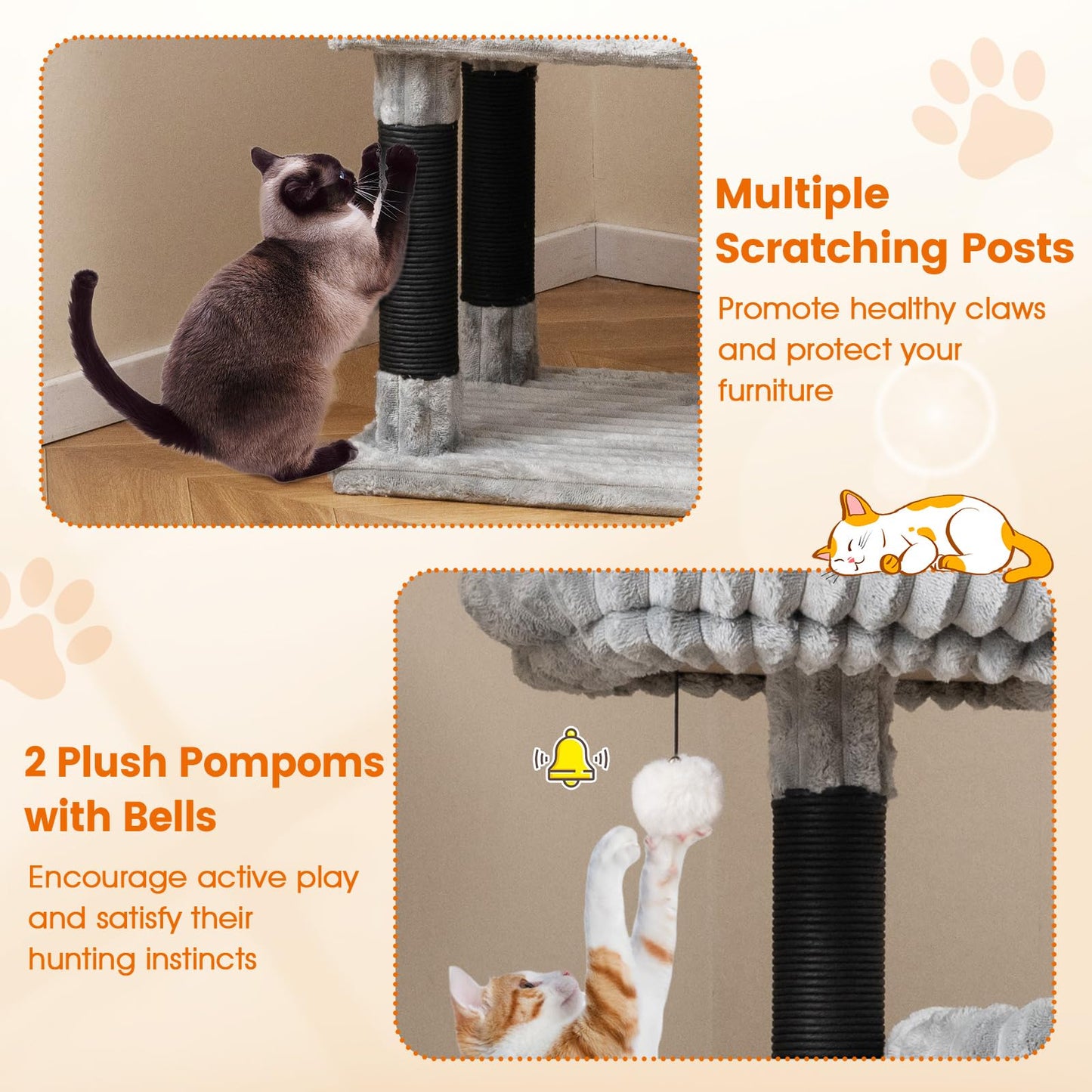 Cat Tree, 156cm Tall Multi-Layer Cats Tower with 2 Perch Beds