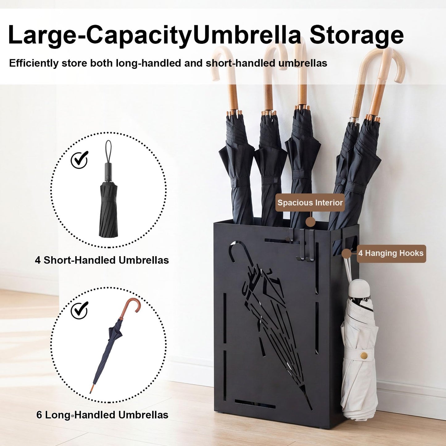 Metal Umbrella Stand, Hollow-Out Umbrella Holder Rack with Removable Drip Tray