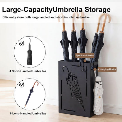 Metal Umbrella Stand, Hollow-Out Umbrella Holder Rack with Removable Drip Tray