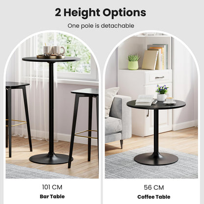 2-in-1 Bar Table Set of 2 with Detachable Pole & Metal Base