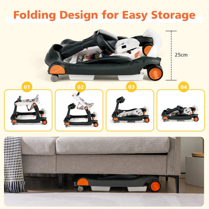 2 in 1 Foldable Toddler Push Along Walker with Music